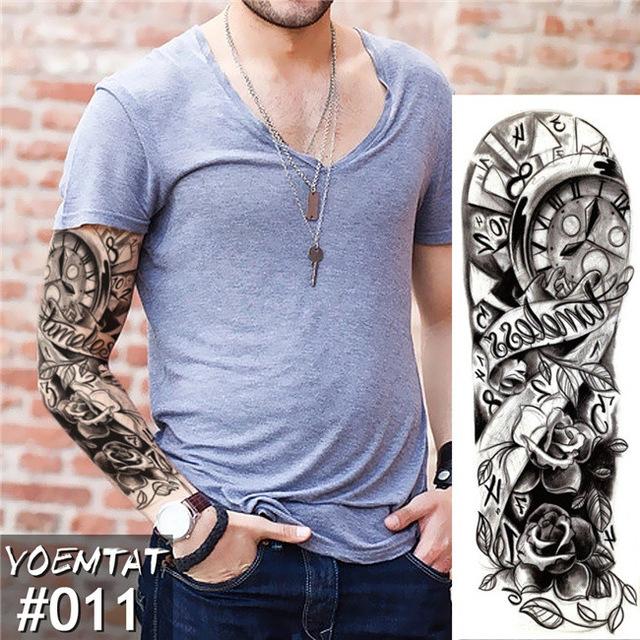 Large Arm Sleeve Tattoo Maori Power Totem Waterproof Temporary Tatto Sticker Warrior Samurai Angel Skull Men Full Black Tatoo