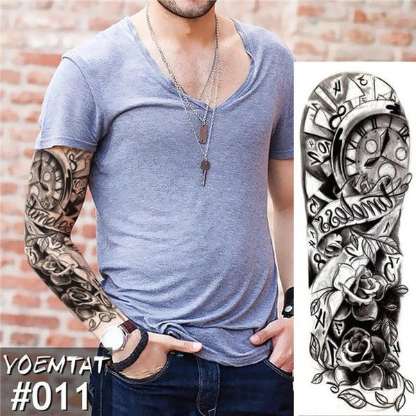 Large Arm Sleeve Tattoo Maori Power Totem Waterproof Temporary Tatto Sticker Warrior Samurai Angel Skull Men Full Black Tatoo