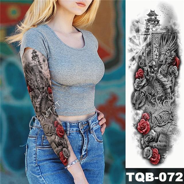 Large Arm Sleeve Tattoo Maori Power Totem Waterproof Temporary Tatto Sticker Warrior Samurai Angel Skull Men Full Black Tatoo
