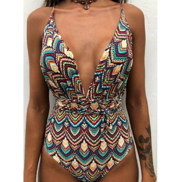 Hirigin Sexy Women's Swimsuit Bling One Piece Pattern Bathing Monokini Push Up Bikini Swimsuit Swimwear