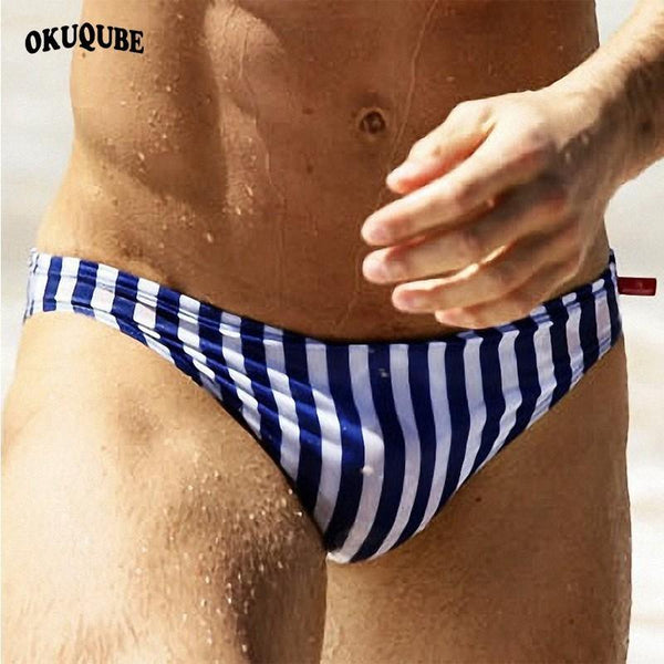 Men Swimsuit Striped Blue Red Black Swimwear Man Drawstring Swimming Suit Beachwear Elastic Quick Dry Breathable Swim Briefs Man