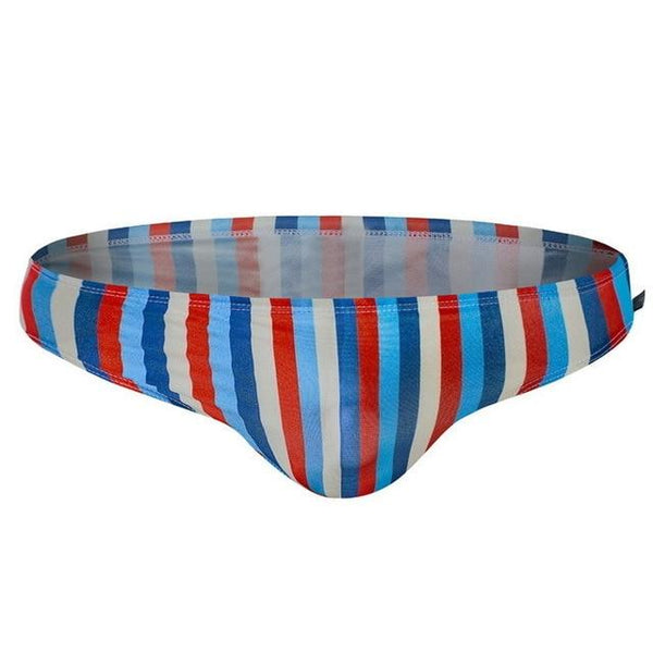 Men Swimsuit Striped Blue Red Black Swimwear Man Drawstring Swimming Suit Beachwear Elastic Quick Dry Breathable Swim Briefs Man