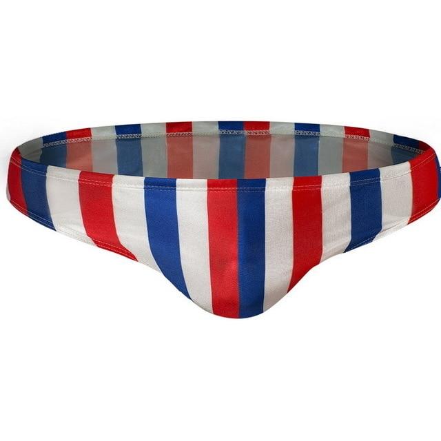 Men Swimsuit Striped Blue Red Black Swimwear Man Drawstring Swimming Suit Beachwear Elastic Quick Dry Breathable Swim Briefs Man