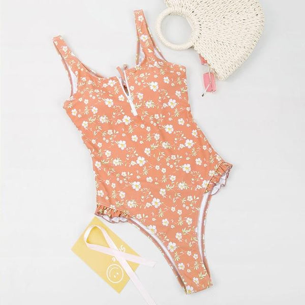 2019 Floral Print Swimsuit Women'S Beach Fashion Pink Swimwear Women Suit Bath High Quality One Piece Swimsuit Female Monokini