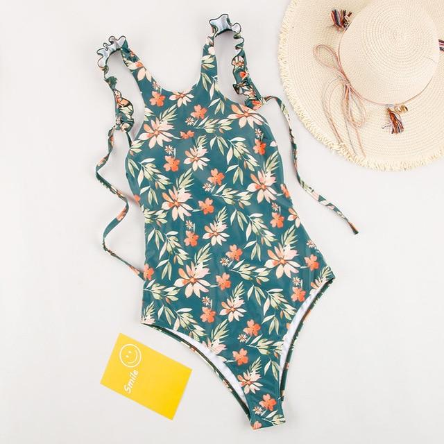2019 Floral Print Swimsuit Women'S Beach Fashion Pink Swimwear Women Suit Bath High Quality One Piece Swimsuit Female Monokini
