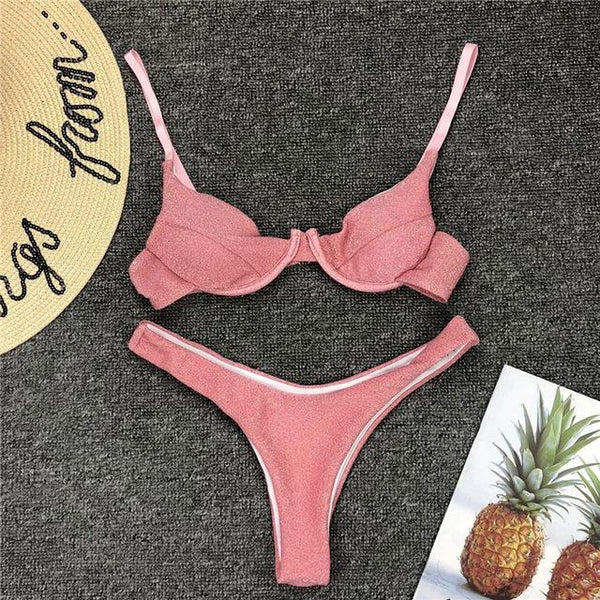 In-X Sexy thong bikini 2019 High cut swimsuit Silver push up bikini Shiny brazilian swimwear women bather Underwire Bathing suit