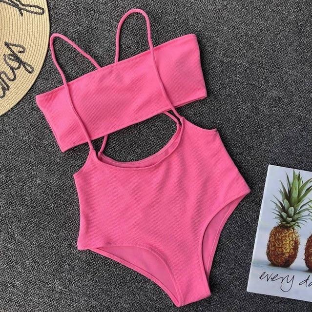 JSY Yellow Swimsuit Women's Two Piece Ribbed Bandeau Top and High Waist Slip Bikini Bottoms Padded Beachwear Bathing Suit Women