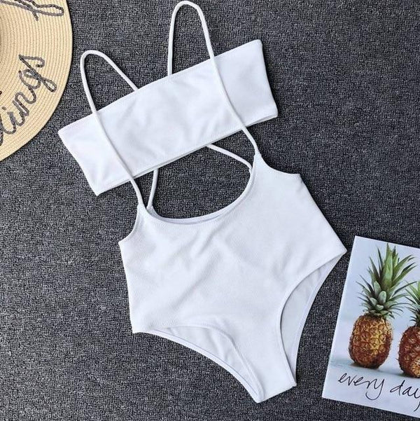 JSY Yellow Swimsuit Women's Two Piece Ribbed Bandeau Top and High Waist Slip Bikini Bottoms Padded Beachwear Bathing Suit Women