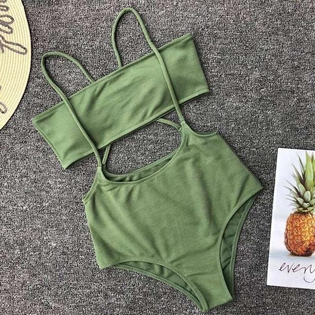 JSY Yellow Swimsuit Women's Two Piece Ribbed Bandeau Top and High Waist Slip Bikini Bottoms Padded Beachwear Bathing Suit Women