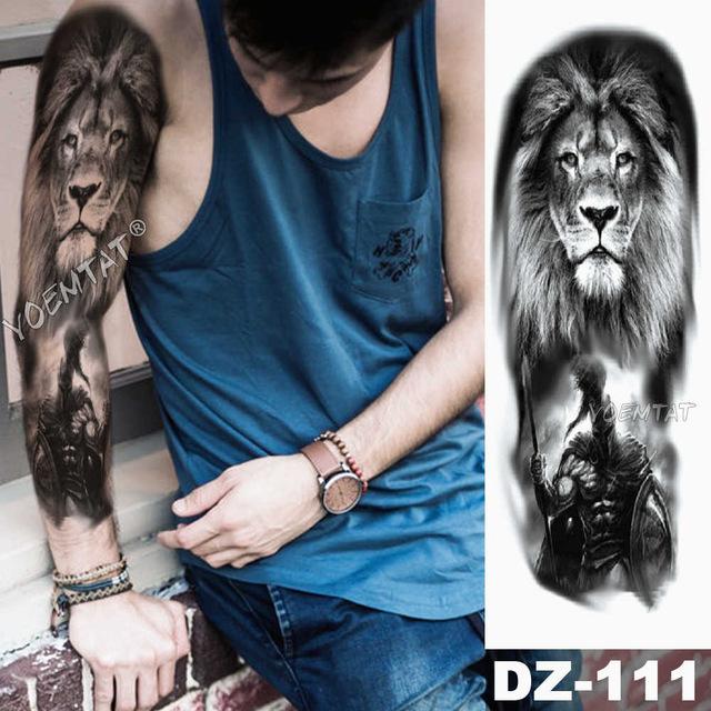 Large Arm Sleeve Tattoo Lion Crown King Rose Waterproof Temporary Tatoo Sticker Wild Wolf Tiger Men Full Skull Totem Tatto