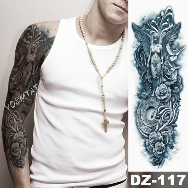 Large Arm Sleeve Tattoo Lion Crown King Rose Waterproof Temporary Tatoo Sticker Wild Wolf Tiger Men Full Skull Totem Tatto