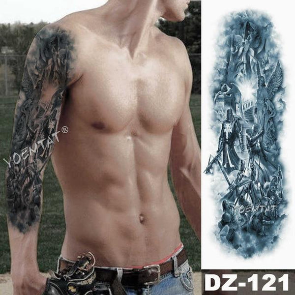 Large Arm Sleeve Tattoo Lion Crown King Rose Waterproof Temporary Tatoo Sticker Wild Wolf Tiger Men Full Skull Totem Tatto