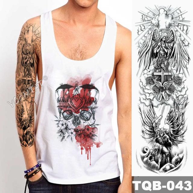 Large Arm Sleeve Tattoo Lion Crown King Rose Waterproof Temporary Tatoo Sticker Wild Wolf Tiger Men Full Skull Totem Tatto