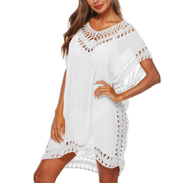 2019 Beach Cover Up Crochet Knitted Tassel Tie Beachwear Tunic Long Pareos Summer Swimsuit Cover Up Sexy See-through Beach Dress
