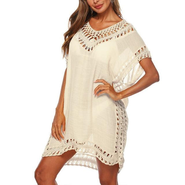 2019 Beach Cover Up Crochet Knitted Tassel Tie Beachwear Tunic Long Pareos Summer Swimsuit Cover Up Sexy See-through Beach Dress