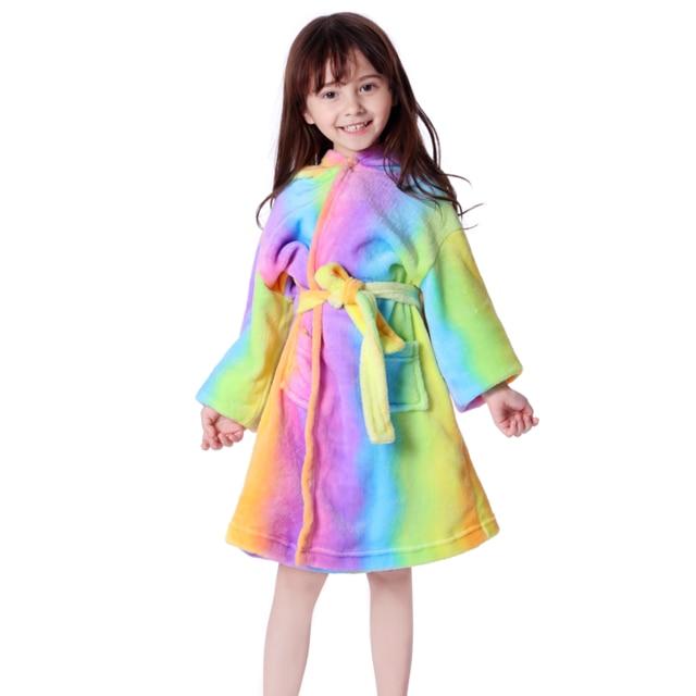 Toddler Kids Bathrobe Flannel Long Sleeve Boys Girls Animal Unicorn Towel Bathing Sleepwear Hooded Bath Robes 2019 Baby Clothes