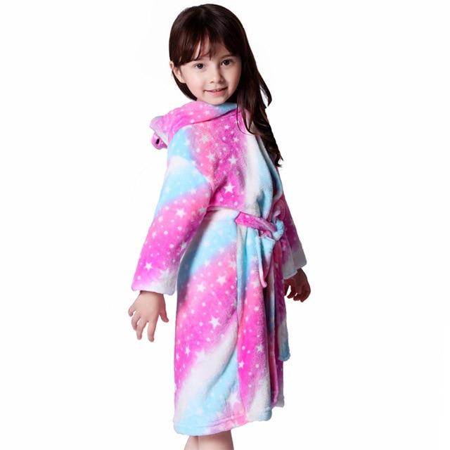 Toddler Kids Bathrobe Flannel Long Sleeve Boys Girls Animal Unicorn Towel Bathing Sleepwear Hooded Bath Robes 2019 Baby Clothes