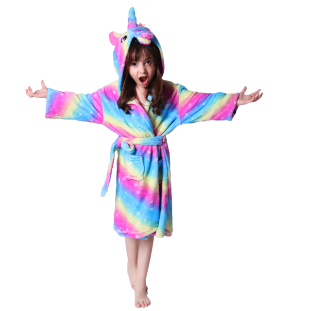 Toddler Kids Bathrobe Flannel Long Sleeve Boys Girls Animal Unicorn Towel Bathing Sleepwear Hooded Bath Robes 2019 Baby Clothes