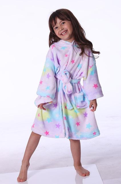 Toddler Kids Bathrobe Flannel Long Sleeve Boys Girls Animal Unicorn Towel Bathing Sleepwear Hooded Bath Robes 2019 Baby Clothes