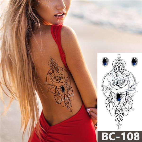 1 Sheet Chest Body Tattoo Temporary Waterproof Jewelry Lace Totem Lotus Mandala tatto Decal Waist Art Tatoo Sticker Women