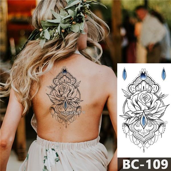 1 Sheet Chest Body Tattoo Temporary Waterproof Jewelry Lace Totem Lotus Mandala tatto Decal Waist Art Tatoo Sticker Women