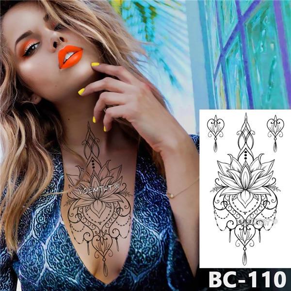 1 Sheet Chest Body Tattoo Temporary Waterproof Jewelry Lace Totem Lotus Mandala tatto Decal Waist Art Tatoo Sticker Women