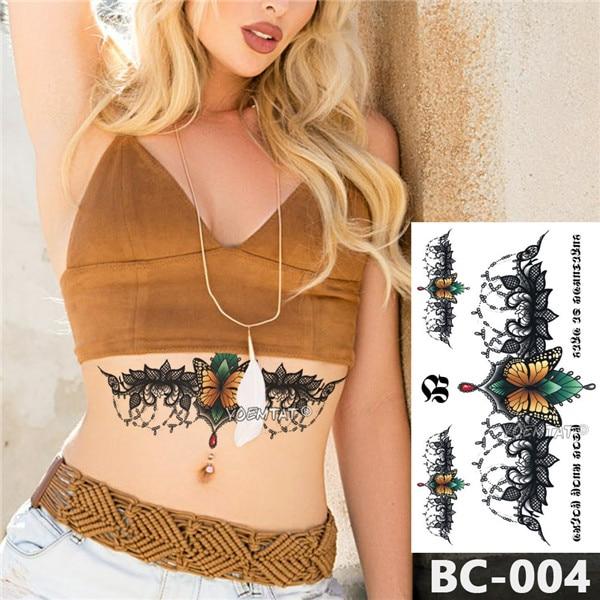 1 Sheet Chest Body Tattoo Temporary Waterproof Jewelry Lace Totem Lotus Mandala tatto Decal Waist Art Tatoo Sticker Women