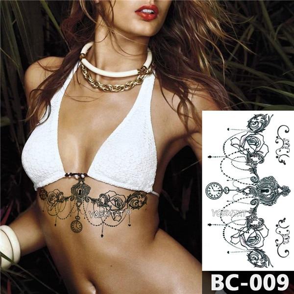 1 Sheet Chest Body Tattoo Temporary Waterproof Jewelry Lace Totem Lotus Mandala tatto Decal Waist Art Tatoo Sticker Women