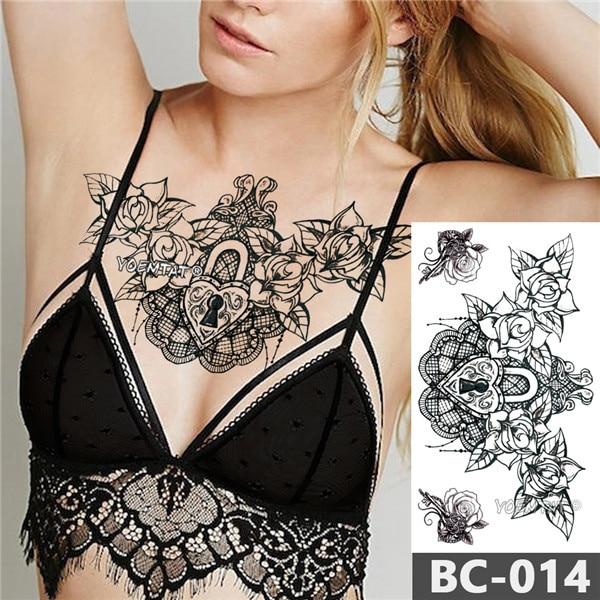 1 Sheet Chest Body Tattoo Temporary Waterproof Jewelry Lace Totem Lotus Mandala tatto Decal Waist Art Tatoo Sticker Women