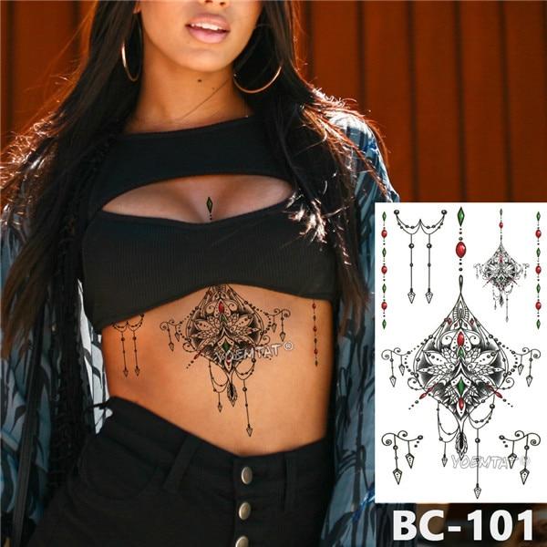 1 Sheet Chest Body Tattoo Temporary Waterproof Jewelry Lace Totem Lotus Mandala tatto Decal Waist Art Tatoo Sticker Women