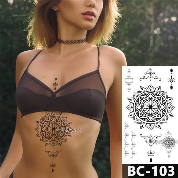 1 Sheet Chest Body Tattoo Temporary Waterproof Jewelry Lace Totem Lotus Mandala tatto Decal Waist Art Tatoo Sticker Women