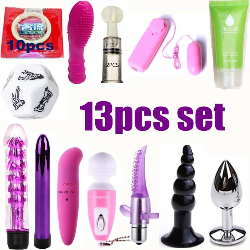 Vibrator Bondage 13 Pcs/Set BDSM Fetish Mask Sex Toys for Couples Plug Anal Metal Flirt Handcuffs Collar Eye,Anal Beads Vibrator