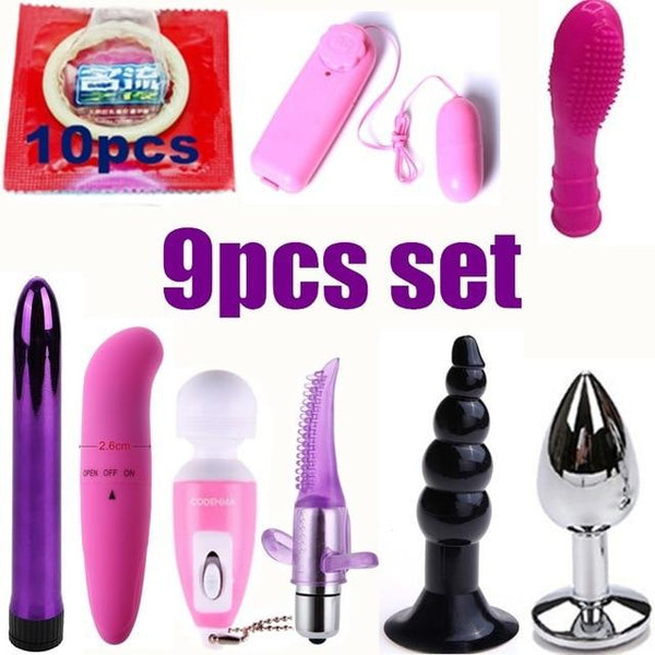 Vibrator Bondage 13 Pcs/Set BDSM Fetish Mask Sex Toys for Couples Plug Anal Metal Flirt Handcuffs Collar Eye,Anal Beads Vibrator