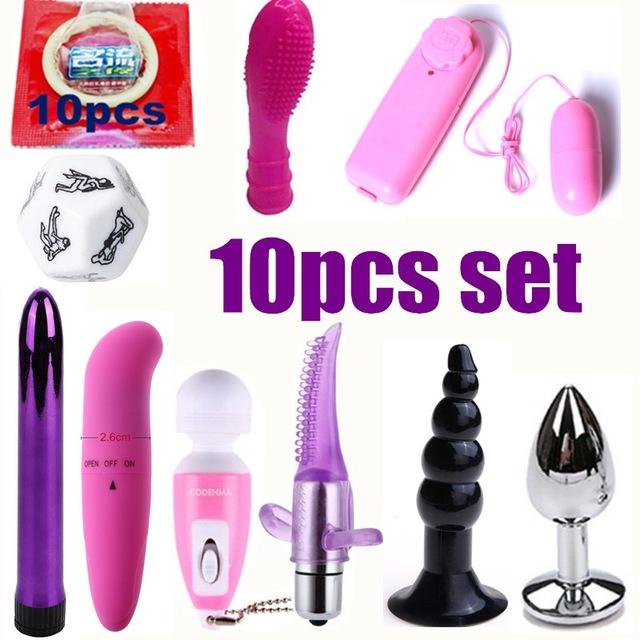 Vibrator Bondage 13 Pcs/Set BDSM Fetish Mask Sex Toys for Couples Plug Anal Metal Flirt Handcuffs Collar Eye,Anal Beads Vibrator