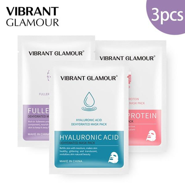 VIBRANT GLAMOUR Face Mask Fullerene Serum Protein Hyaluronic Acid Face Mask Anti-wrinkle Acne Lighten Black Spots Lifting Skin