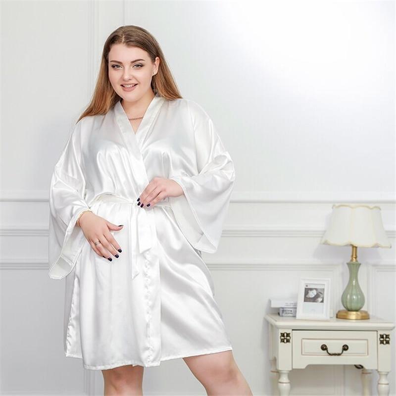 Plus Size 4XL Silk Kimono Robe Bathrobe Women Satin Bridesmaid Wedding Robes Sexy Dressing Gowns For 100KG Sleepwear White Black