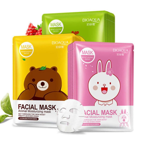 BIOAQUA 1PC Cartoon Animal Moisturizing Face Facial Mask Fresh Anti-Acne Plant Extract Oil Control Hydrating Sheet Face Mask