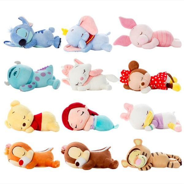 Cute Lying Sleeping Stitch Little Mermaid Rapunzel Mickey Minnie Marie Cat Donald Duck Dumbo Bear Plush Toys Stuffed Animal