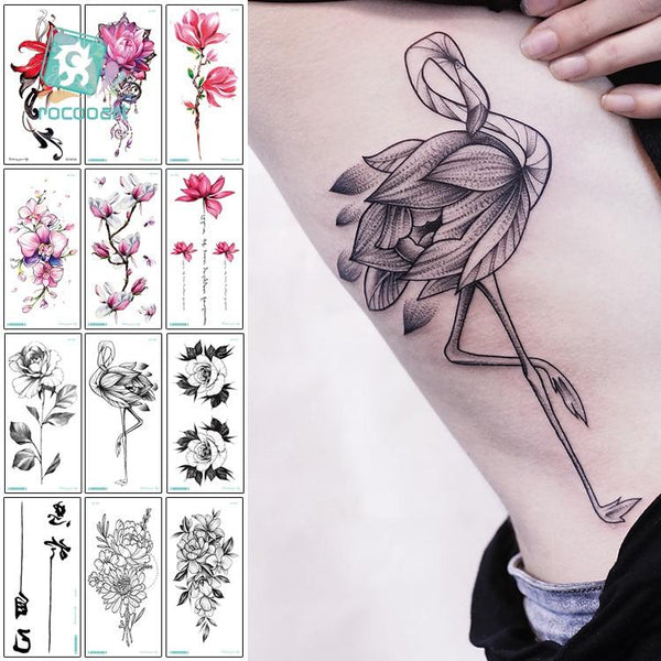 Latest 2019 fashional temporary tattoo designs with peony lotus peach peacock tatoo designs waterproof body art sticker women