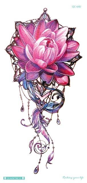 Latest 2019 fashional temporary tattoo designs with peony lotus peach peacock tatoo designs waterproof body art sticker women