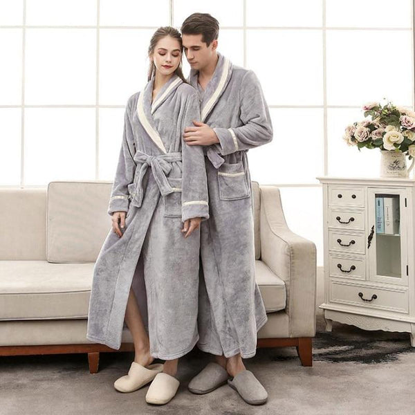 2018 Autumn Winter Bathrobes For Women Men Lady's Long Sleeve Flannel Robe Female Male Sleepwear Lounges Homewear pyjamas