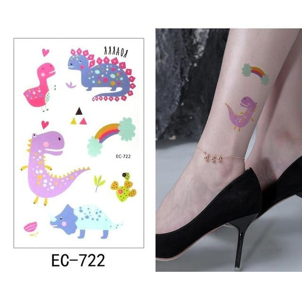 Glaryyears 1 Sheet Temporary Tattoo Sticker Colorful Fake Tatoo Dinosaur Flash Tatto Waterproof Small Body Art Child 16 Designs