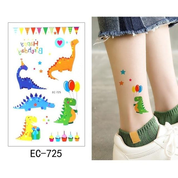 Glaryyears 1 Sheet Temporary Tattoo Sticker Colorful Fake Tatoo Dinosaur Flash Tatto Waterproof Small Body Art Child 16 Designs