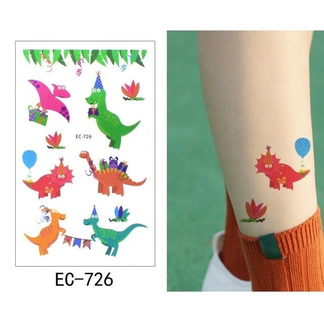 Glaryyears 1 Sheet Temporary Tattoo Sticker Colorful Fake Tatoo Dinosaur Flash Tatto Waterproof Small Body Art Child 16 Designs