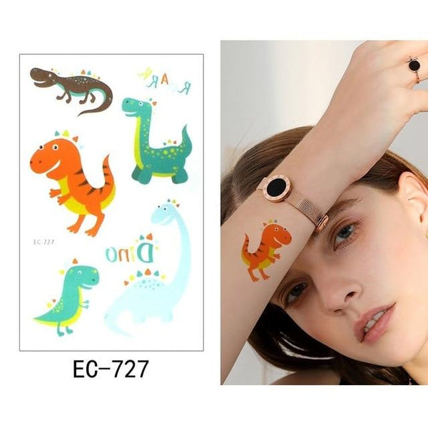 Glaryyears 1 Sheet Temporary Tattoo Sticker Colorful Fake Tatoo Dinosaur Flash Tatto Waterproof Small Body Art Child 16 Designs