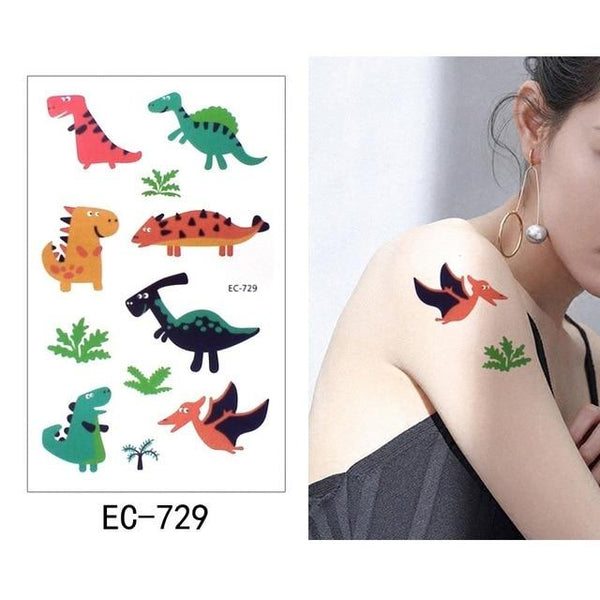 Glaryyears 1 Sheet Temporary Tattoo Sticker Colorful Fake Tatoo Dinosaur Flash Tatto Waterproof Small Body Art Child 16 Designs
