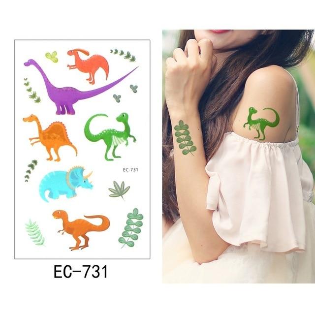 Glaryyears 1 Sheet Temporary Tattoo Sticker Colorful Fake Tatoo Dinosaur Flash Tatto Waterproof Small Body Art Child 16 Designs
