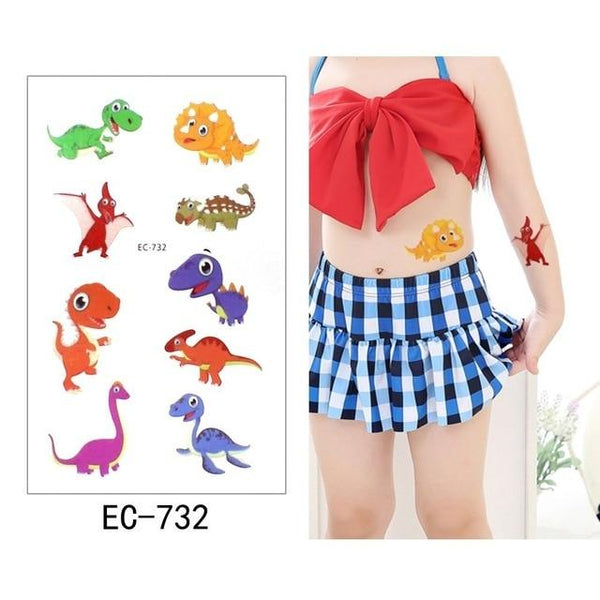 Glaryyears 1 Sheet Temporary Tattoo Sticker Colorful Fake Tatoo Dinosaur Flash Tatto Waterproof Small Body Art Child 16 Designs