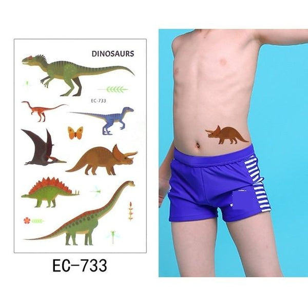 Glaryyears 1 Sheet Temporary Tattoo Sticker Colorful Fake Tatoo Dinosaur Flash Tatto Waterproof Small Body Art Child 16 Designs