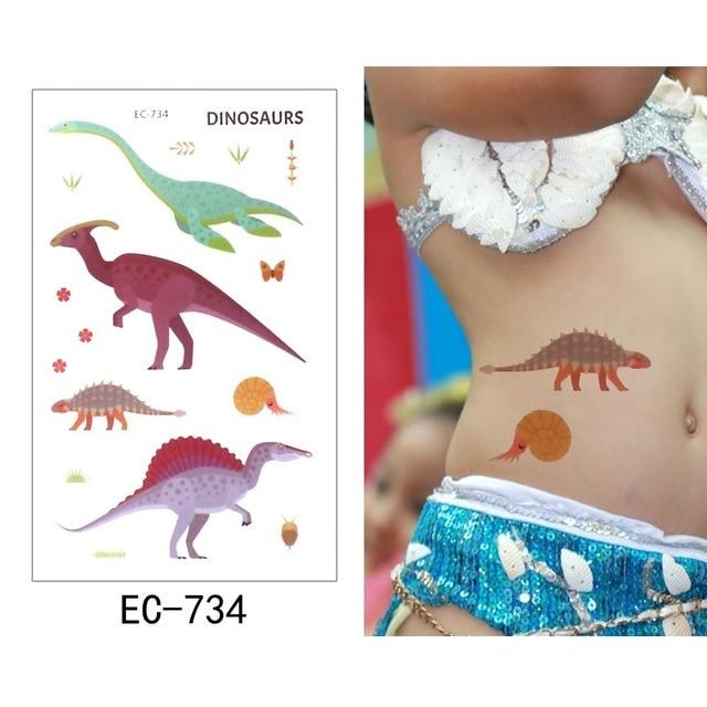 Glaryyears 1 Sheet Temporary Tattoo Sticker Colorful Fake Tatoo Dinosaur Flash Tatto Waterproof Small Body Art Child 16 Designs
